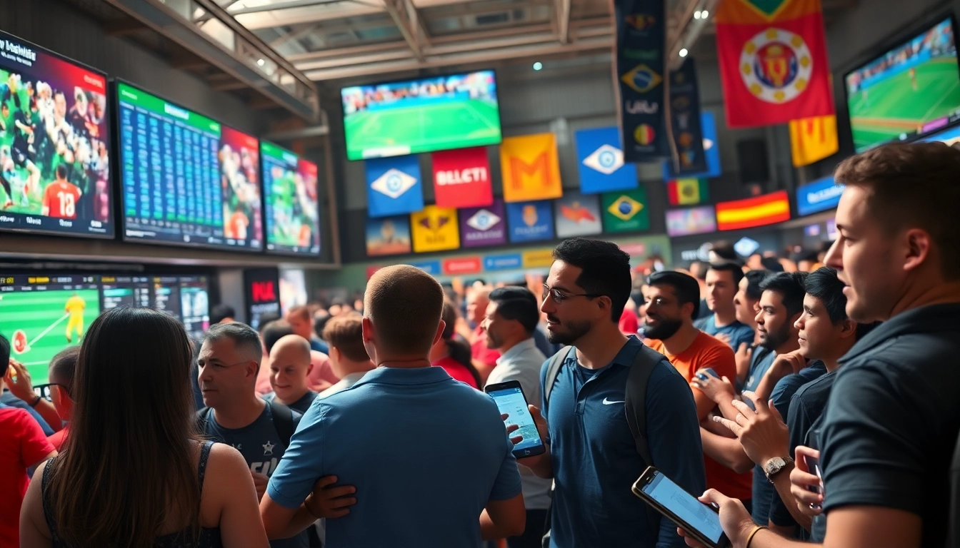 Experience the thrill of sports betting in Brazil with engaged fans placing bets.