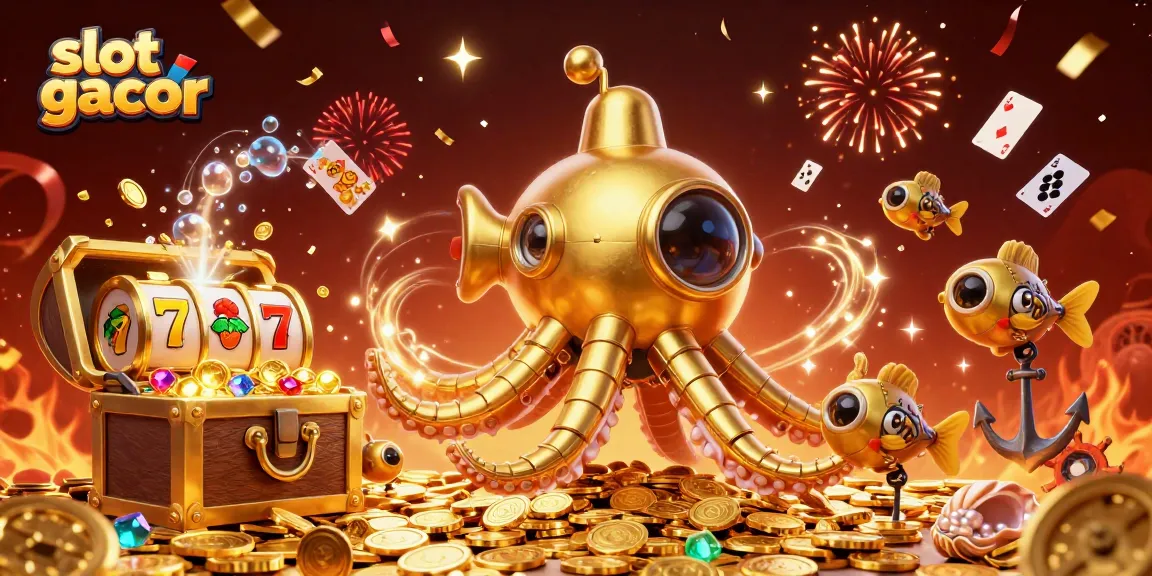 Experience the thrill of slot gacor gameplay with a golden kraken emerging from treasure