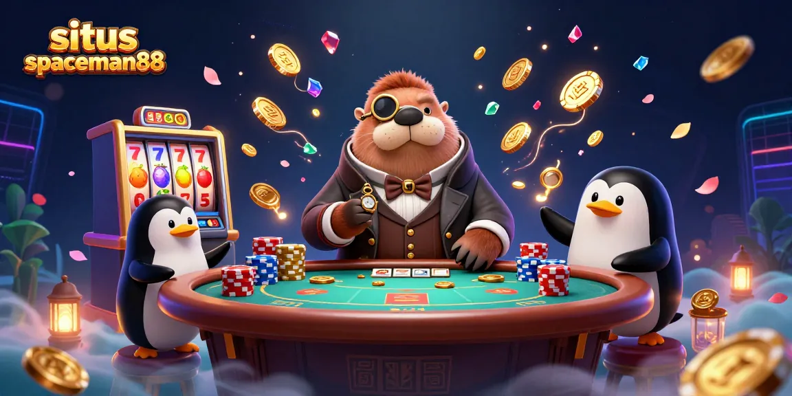 Swing into action at situs spaceman88 with a joyful walrus playing at an underwater slot table.