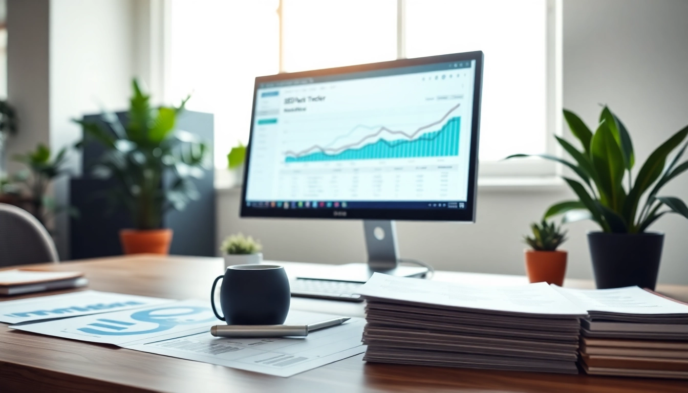 Showcasing the SEO Rank Tracker interface in a modern digital workspace.