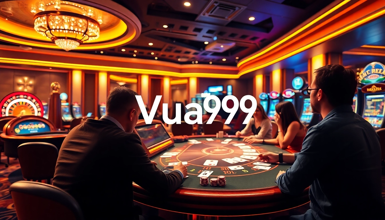 Engaging online gaming scene highlighting Vua99 with poker chips and cards.
