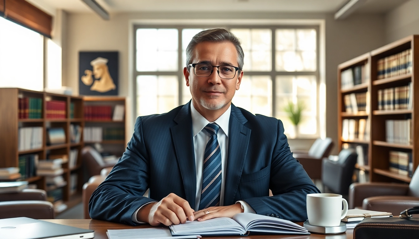Asheville DWI defense lawyer in a modern office, showcasing professionalism and expertise.