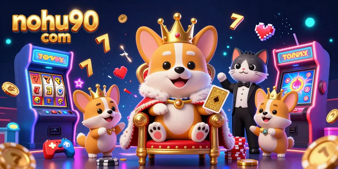 Experience the excitement of nohu90 com with a royal corgi and vibrant casino elements.