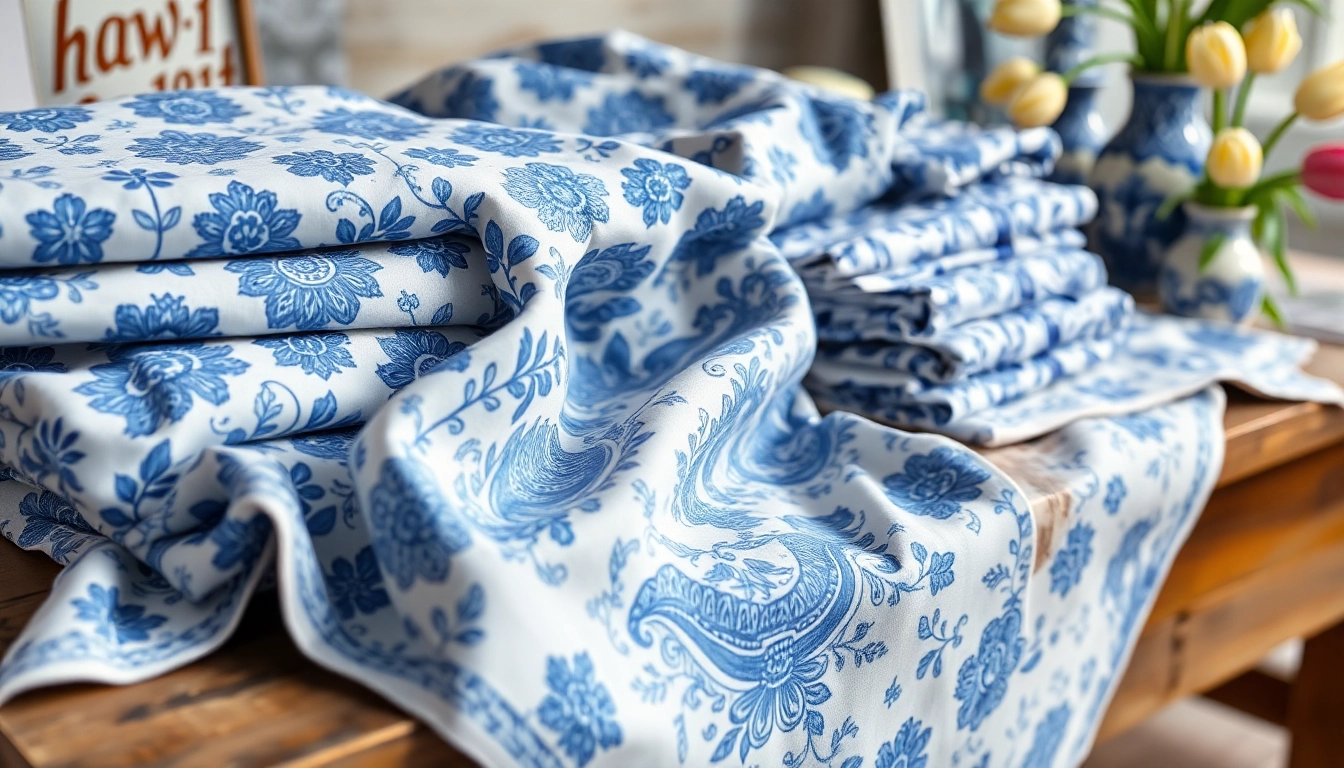 Ontdek de prachtige delftsblauwe stoffen collectie met gedetailleerde patronen en luxe texturen.