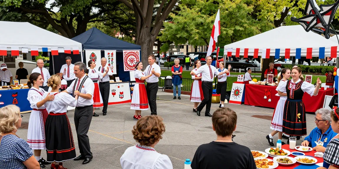 Community gathering celebrating Polish culture in San Francisco at https://www.sfpol.com/ with traditional dance, food, and vibrant atmosphere.