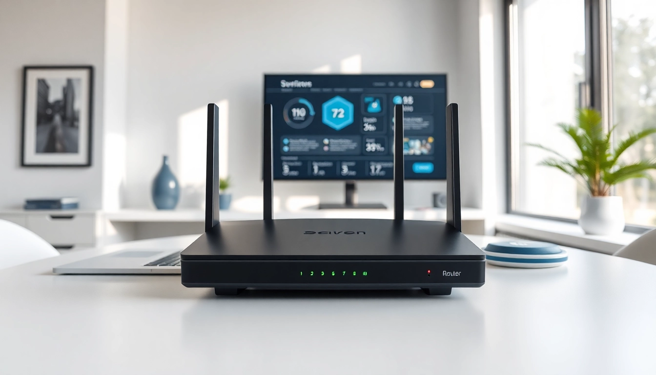 Showcasing the best vpn router in a modern home office setup highlighting functionality.
