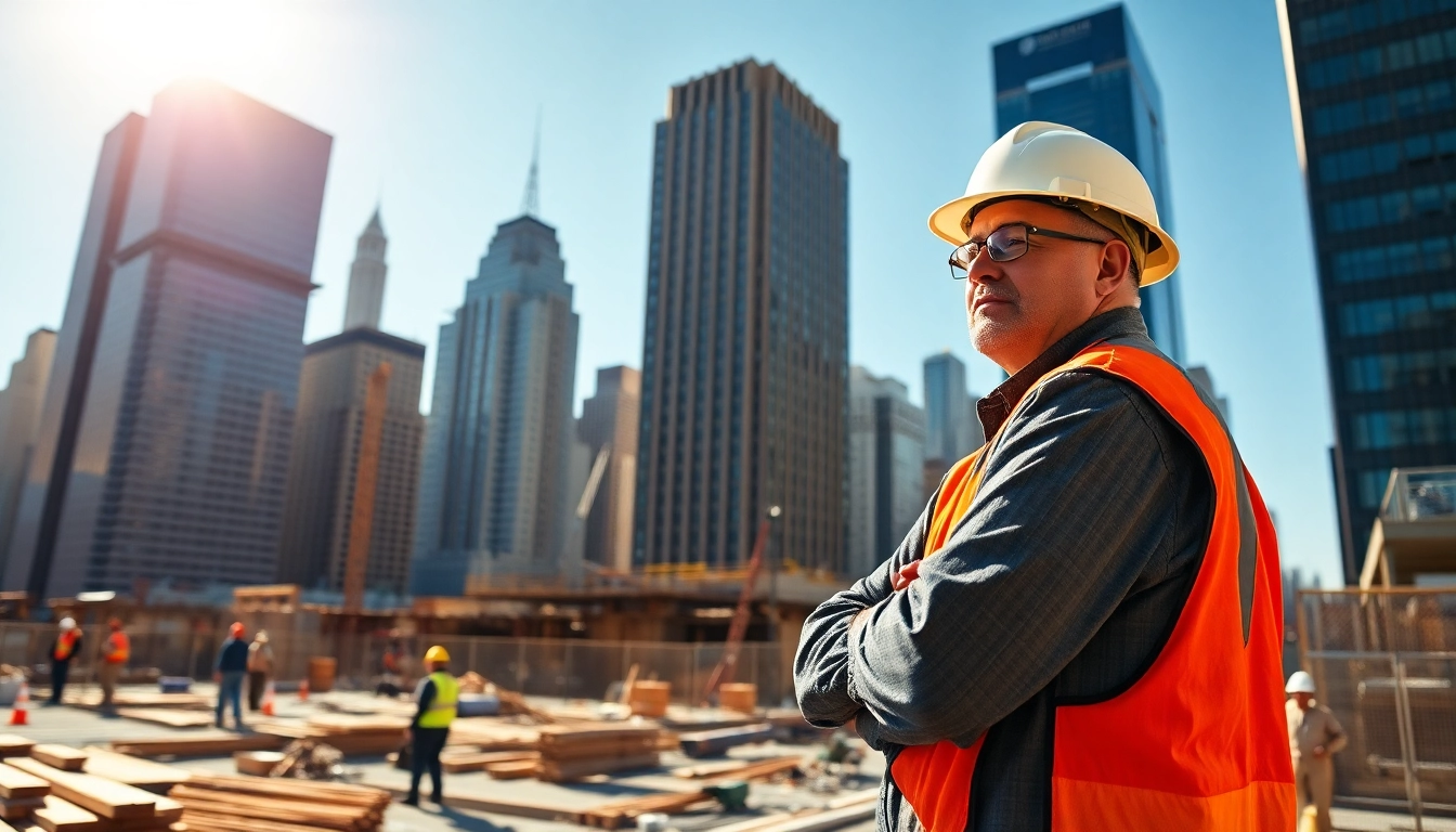 New York General Contractor managing construction on a vibrant Manhattan site with bustling activity.
