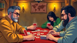 Rummy nabob players enjoying an intense game, showcasing strategic moves and colorful cards.