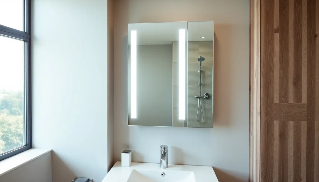 Der spiegelschrank mit led Beleuchtung bietet modernen Stil und Funktionalität im Badezimmer.