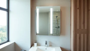 Der spiegelschrank mit led Beleuchtung bietet modernen Stil und Funktionalität im Badezimmer.