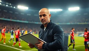 Pep Guardiola analyzing the game strategy https://diknews.co.uk/pep-guardiola/ while coaching passionately on the sidelines.