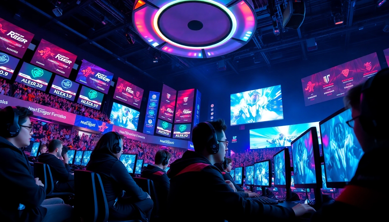 Gamers competing at https://gamelevate.com in an electrifying esports arena.