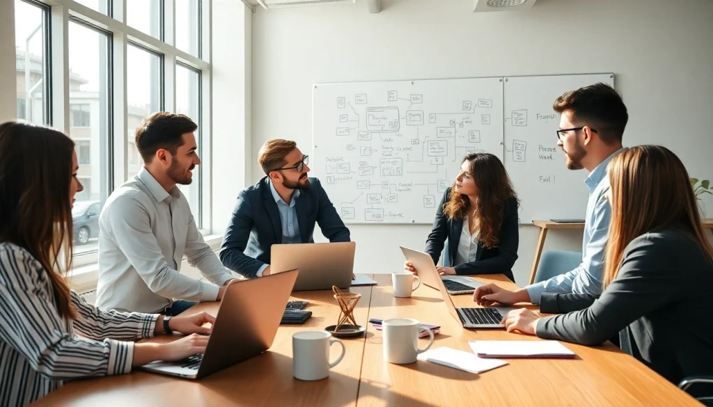 Tim pemasaran digital di https://152.42.170.247 berdiskusi dan berkolaborasi di kantor modern.