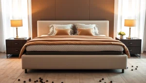 Materasso matrimoniale di alta qualità con design elegante su un letto. Visualizzazione di comfort e raffinatezza.