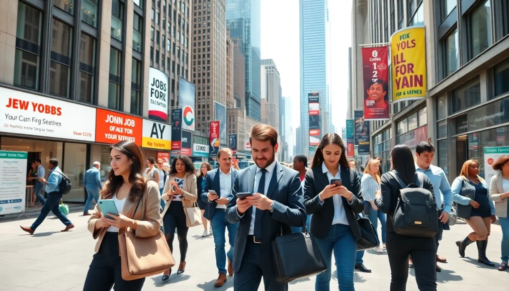 Find jobs new york with professional seekers navigating opportunities in vibrant NYC streets.