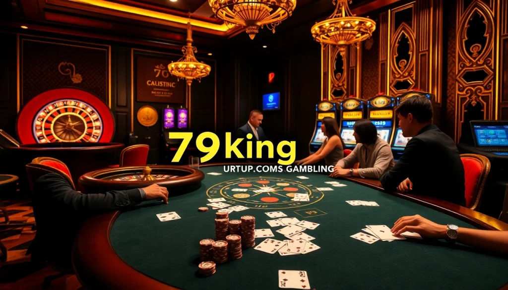 Experience thrilling casino action at https://79king.party/ with poker chips and vibrant slot machines.
