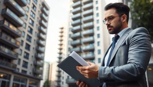 Bewertung von Immobilien auf https://frankfurt-immobilie-bewerten.de: Ein professioneller Agent analysiert eine moderne Wohnung.