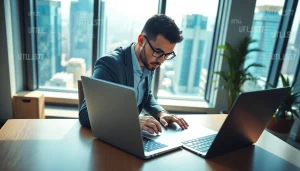 Marketer using the best url shortener to make money in a modern office space