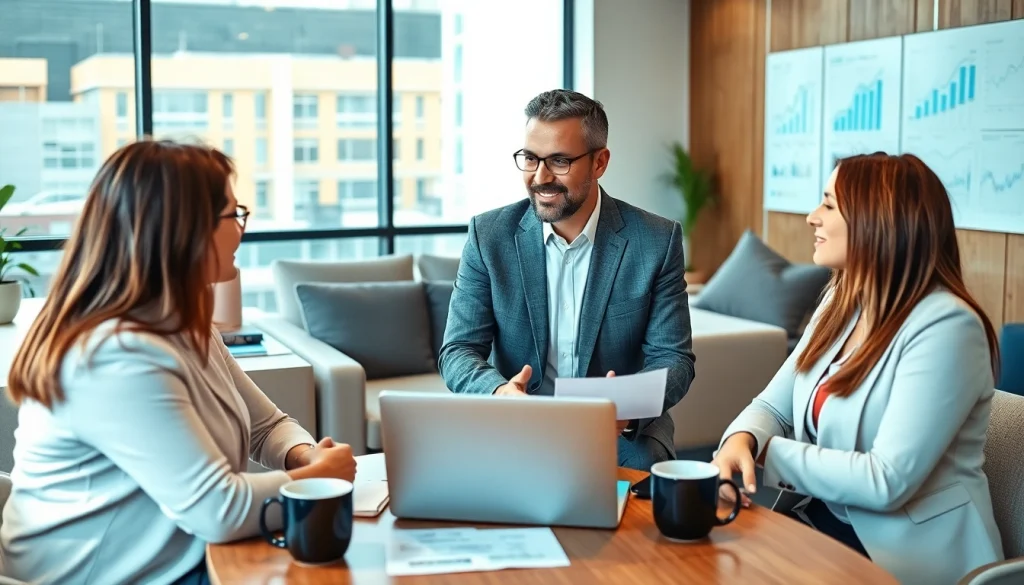 Engagement between a financial advisor San Antonio and clients in a modern office