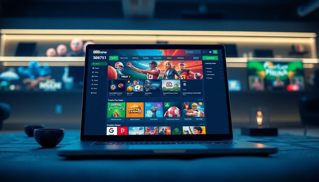 Experience 888new's vibrant online gaming interface showcasing sports betting and casino games with trusted security features.