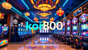 Menampilkan logo koi800 dengan mesin slot berwarna-warni di latar belakang.