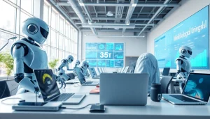 Showcase technology advancements in a modern workspace highlighting innovation.