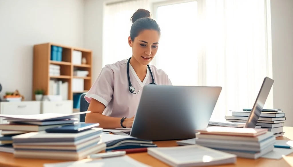 Designing a capstone project for nursing with focus and dedication in a sunny study environment.