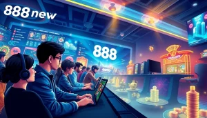 Engaging scene of players enjoying games on the 888new platform, showcasing excitement and modern technology.