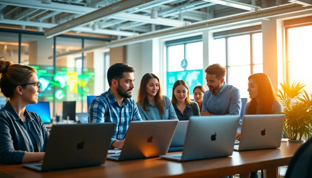 Highlighting teamwork among Fredericksburg IT Companies in a modern office setting.