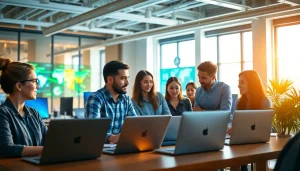 Highlighting teamwork among Fredericksburg IT Companies in a modern office setting.