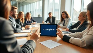 Bekijk de discussies over strategieën op https://enqueteplein.nl met een diverse team in een moderne vergaderzaal.