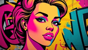 Vibrant pop art canvas showcasing a bold portrait of a woman with exaggerated features.