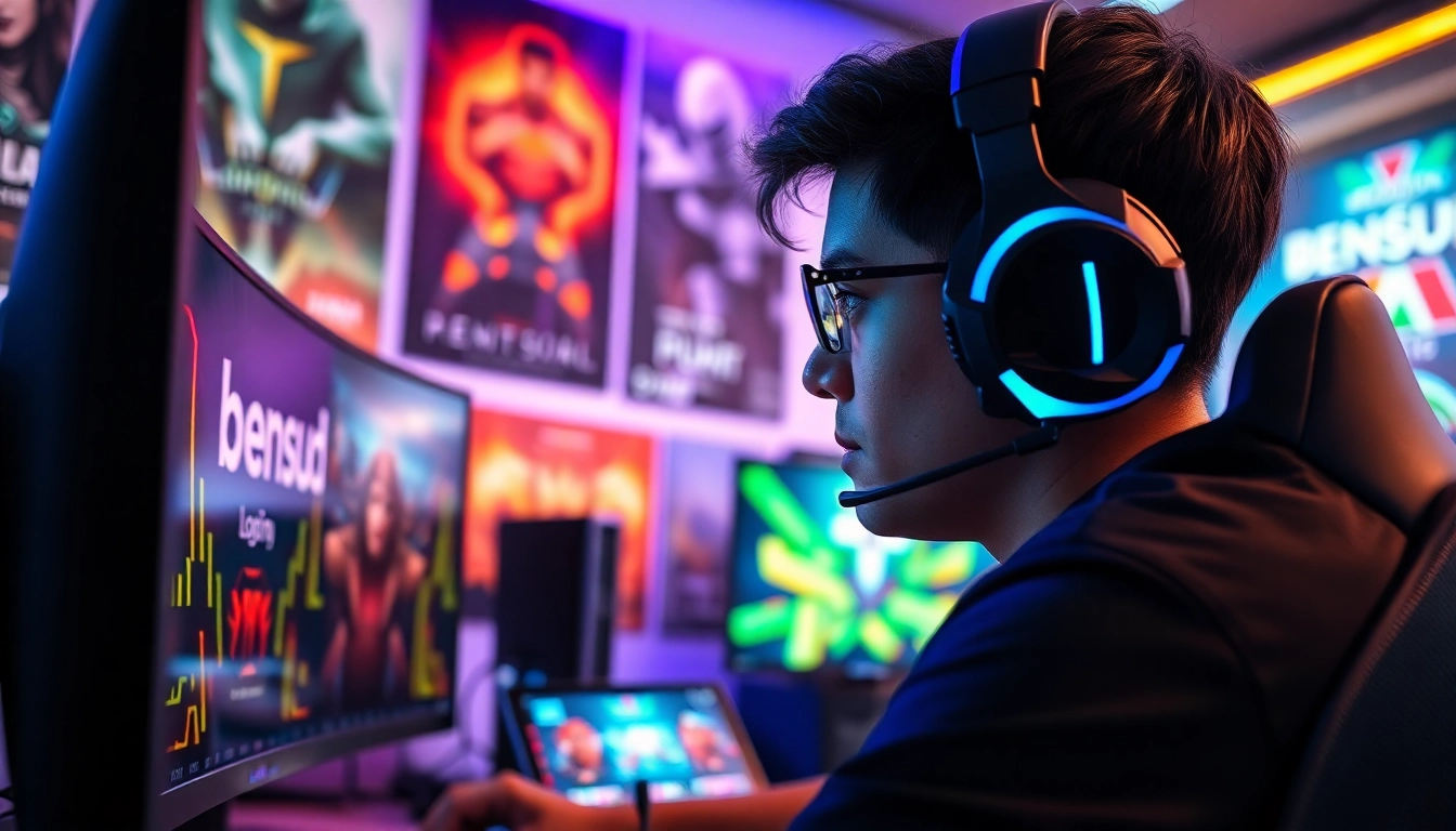 Mengakses bensu4d login game dengan penuh fokus di ruang gaming yang terang.