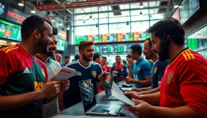 Engaging bettors using the best sports betting sites for Mexico in a vibrant betting shop atmosphere.