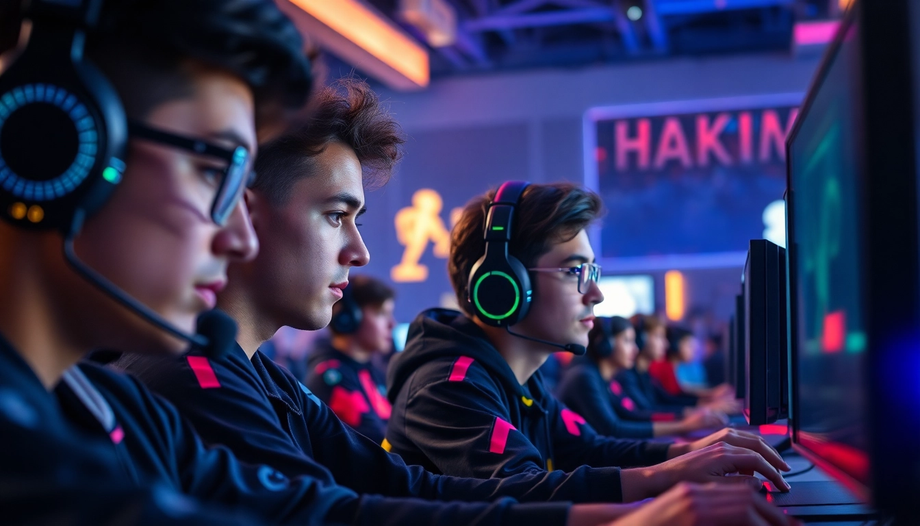 Menampilkan pemain beraksi dalam hakim4d game dengan semangat di arena esports.
