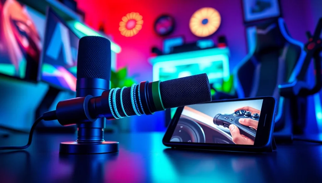 MV88 microphone showcased in a modern gaming setup highlighting advanced audio technology.