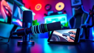 MV88 microphone showcased in a modern gaming setup highlighting advanced audio technology.