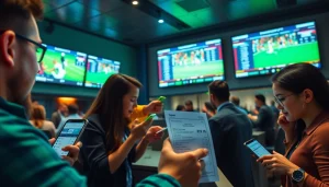 Engaging visualization of best sportsbooks Mexico with bettors immersed in vibrant sports events.