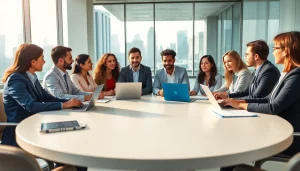 Collaborative business meeting at https://albmaftoh.com with diverse individuals discussing strategies.