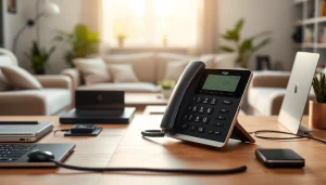 Engaging VoIP phone system in a modern home office, enhancing communication.