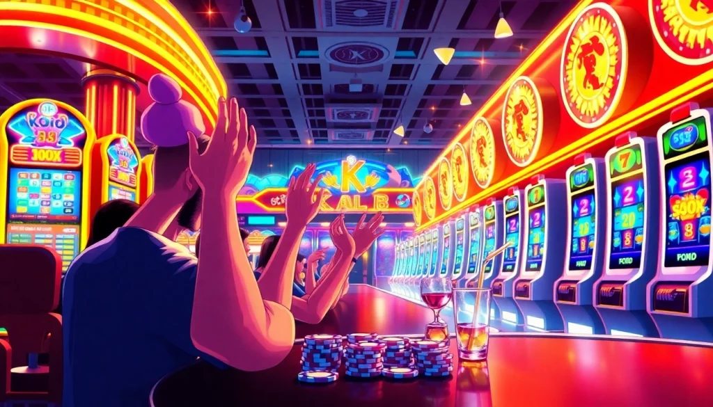 Rasakan keseruan permainan koi800 game dengan pemain antusias di latar belakang kasino yang ceria.