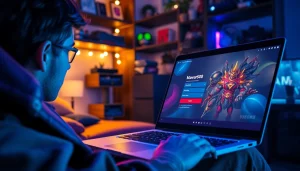 Masuk ke mawar500 login game dengan fokus pada pemain yang asyik bermain di sudut gaming yang nyaman.