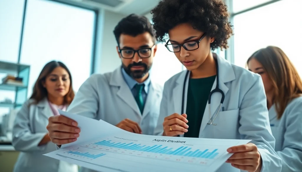 Researchers examining data on the ADAPTABLE Aspirin Study highlighting collaboration in heart health.