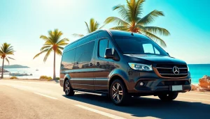 Cabo airport transportation service van parked on a scenic coastal road with vibrant scenery.