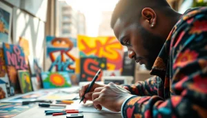 Kooralive vibrant art community depicted through an artist creating in an urban studio