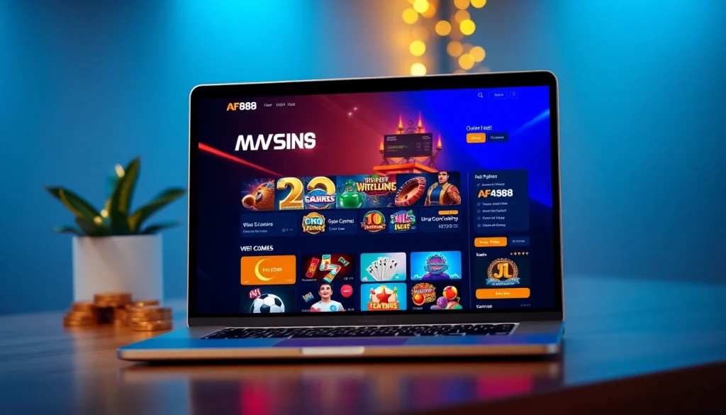Engaging AF88 online gambling platform interface on a laptop, showcasing diverse gaming options.