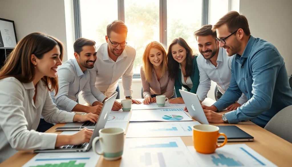 Engaging team analyzing marketing strategies for https://fhpts.com in a bright, collaborative workspace.