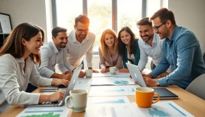 Engaging team analyzing marketing strategies for https://fhpts.com in a bright, collaborative workspace.