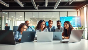 HERO Managed Services Tampa team collaborating in a cybersecurity-focused modern office.