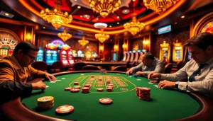 Experience thrilling poker action at https://mm88.video/ with vibrant chips and a roulette wheel.